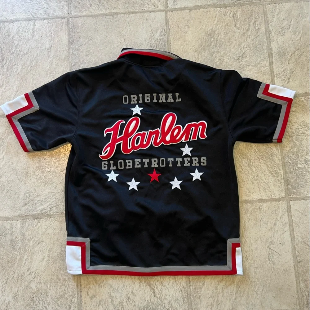 Vintage PlatinumFUBU Harlem Globetrotters JerseyYouthL 16/18 BlackRedEmbroidered